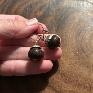 Stone and stamped metal dangle earrings